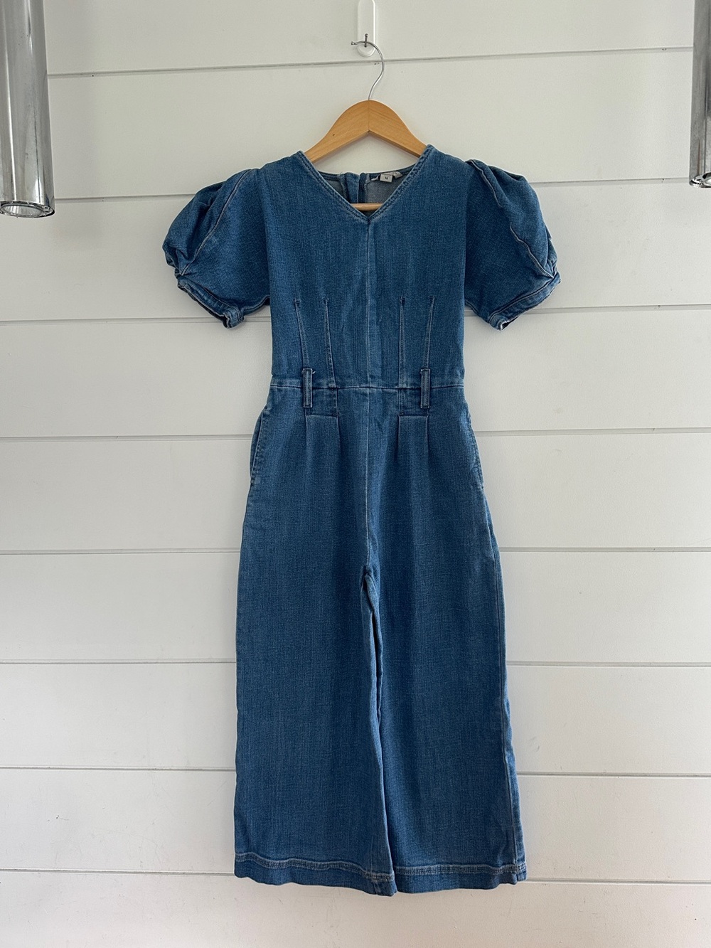 Girls wide leg denim jumpsuit- Puff Short Sleeves - “Habitual” - Size 10